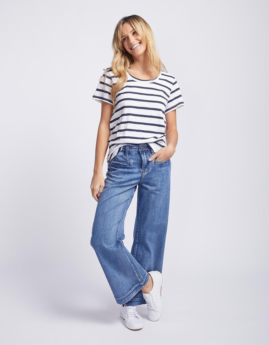 Round Knit Tee in Navy&White Chevron