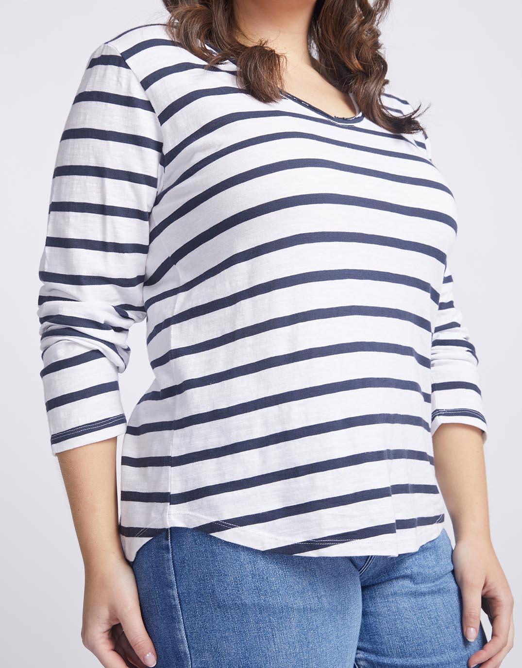 White & Co. - Original V-Neck Long Sleeve T-Shirt - Navy/White Stripe - White & Co Living Tees & Tanks