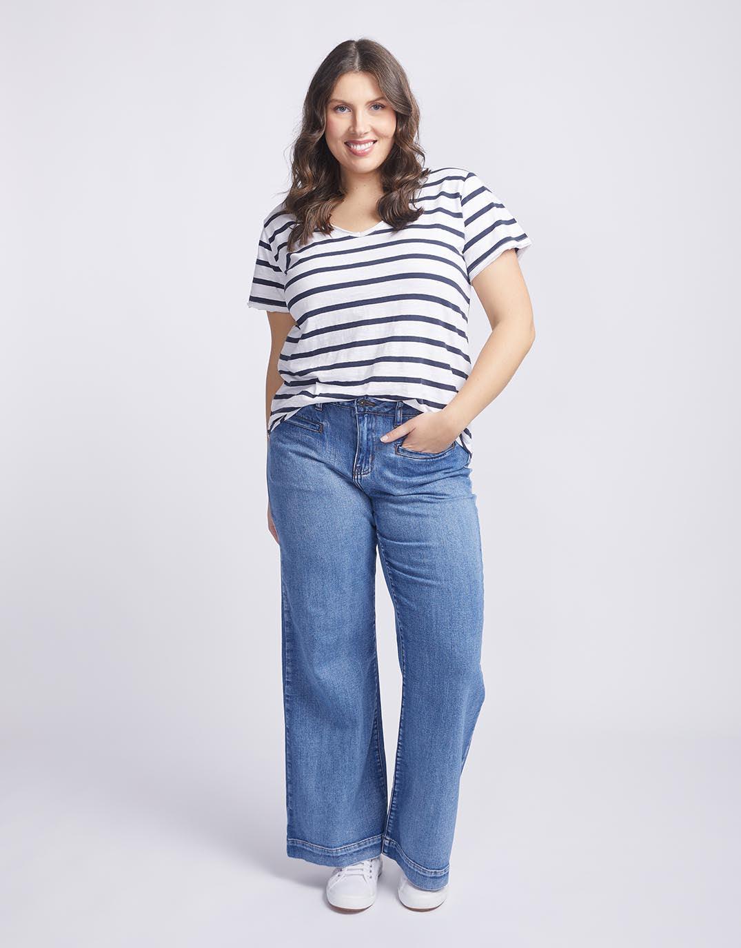 White & Co. - Original V Neck T-Shirt - Navy/White Stripe - White & Co Living Tees & Tanks