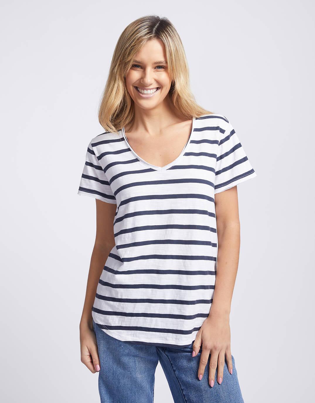 White & Co. - Original V Neck T-Shirt - Navy/White Stripe - White & Co Living Tees & Tanks