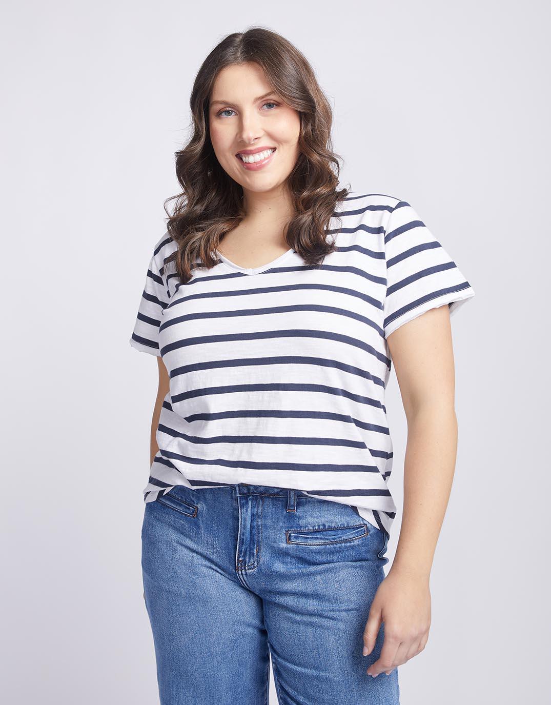 White & Co. - Original V Neck T-Shirt - Navy/White Stripe - White & Co Living Tees & Tanks