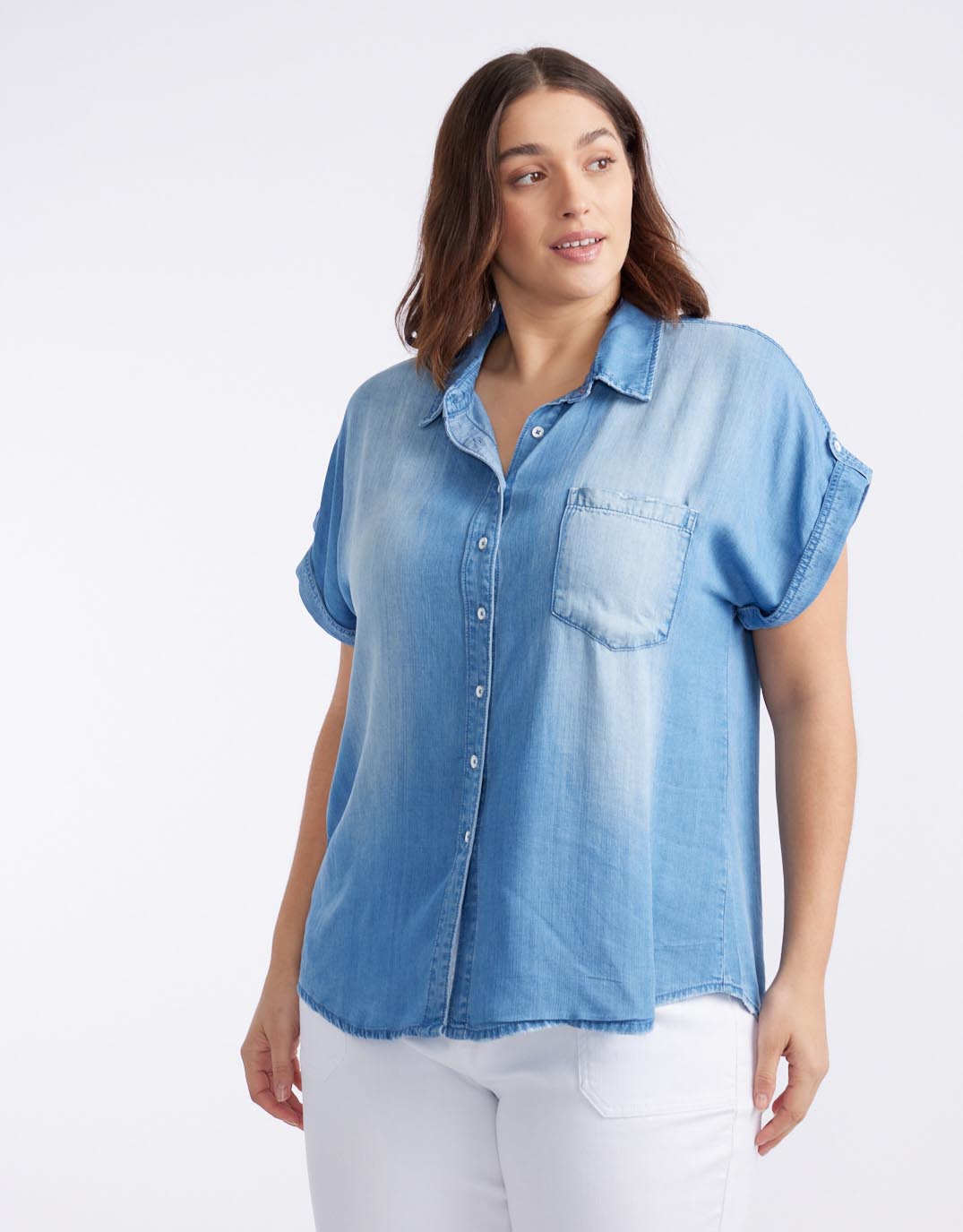 Amber Vintage Denim Short Sleeve Shirt - Chambray