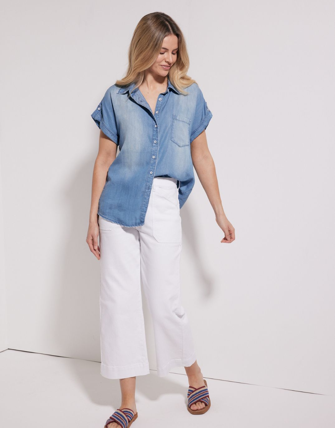 Amber Vintage Denim Short Sleeve Shirt - Chambray