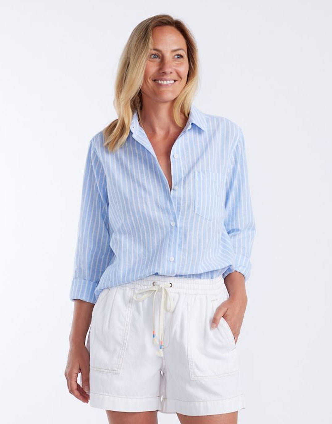 Ava Beach Shirt - Blue/White Stripe