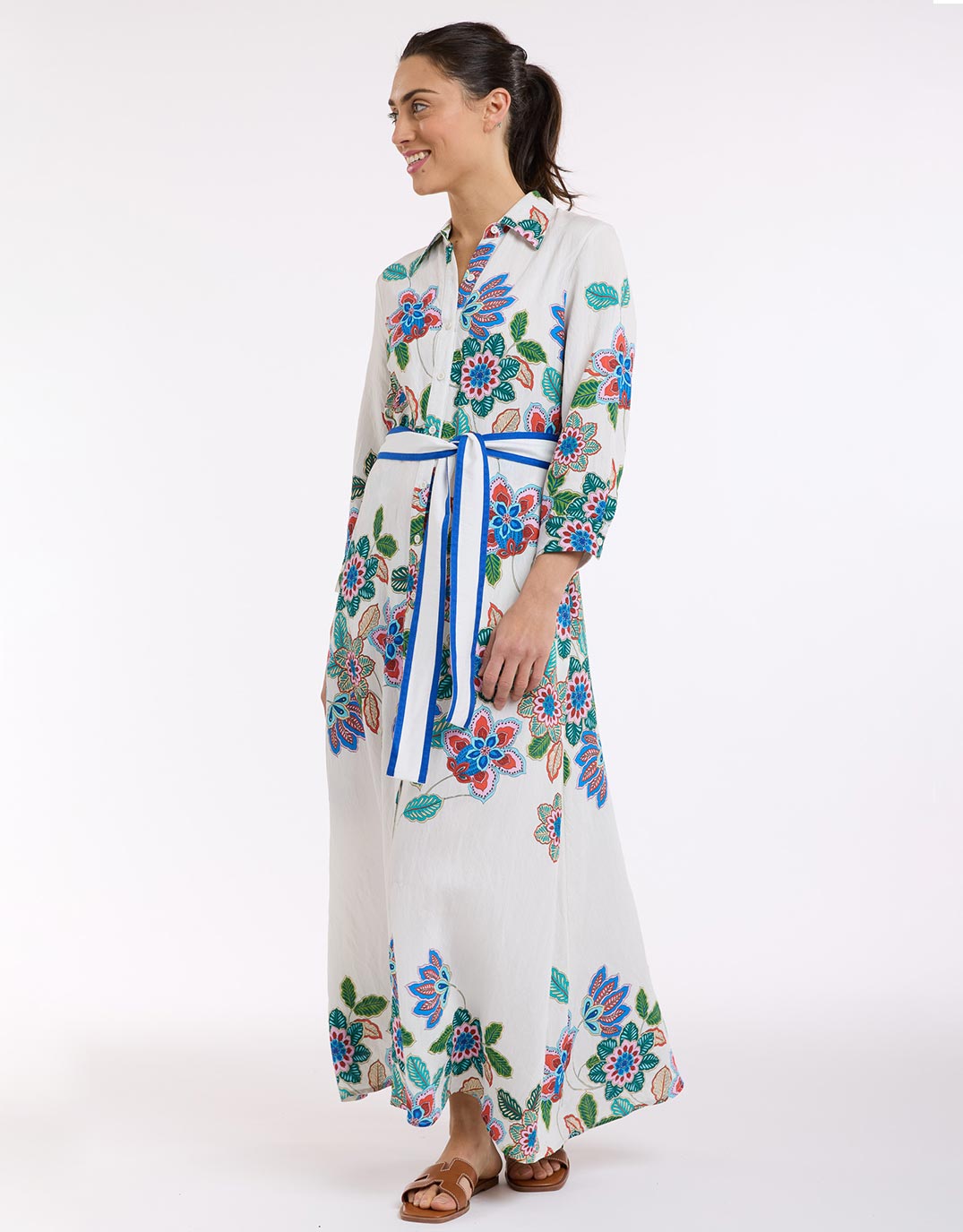 Mykonos Dress - White/Blue Print