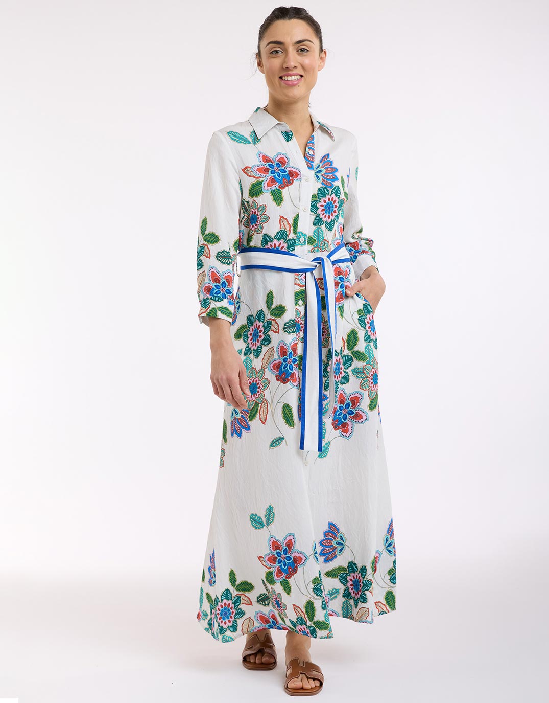 Mykonos Dress - White/Blue Print