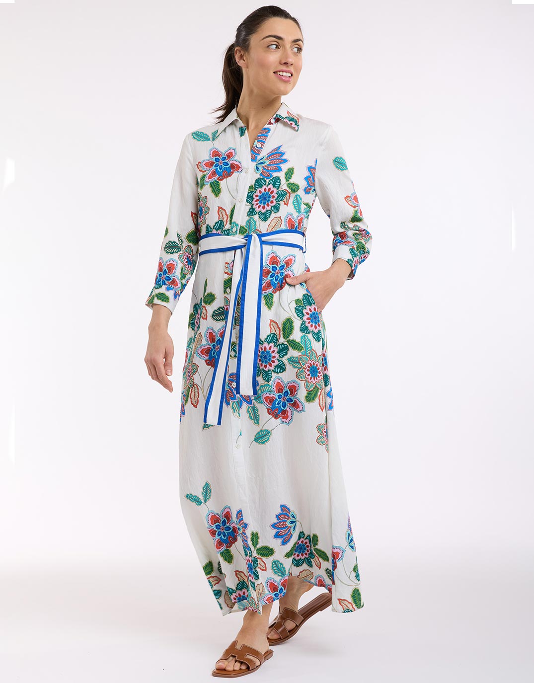 Mykonos Dress - White/Blue Print