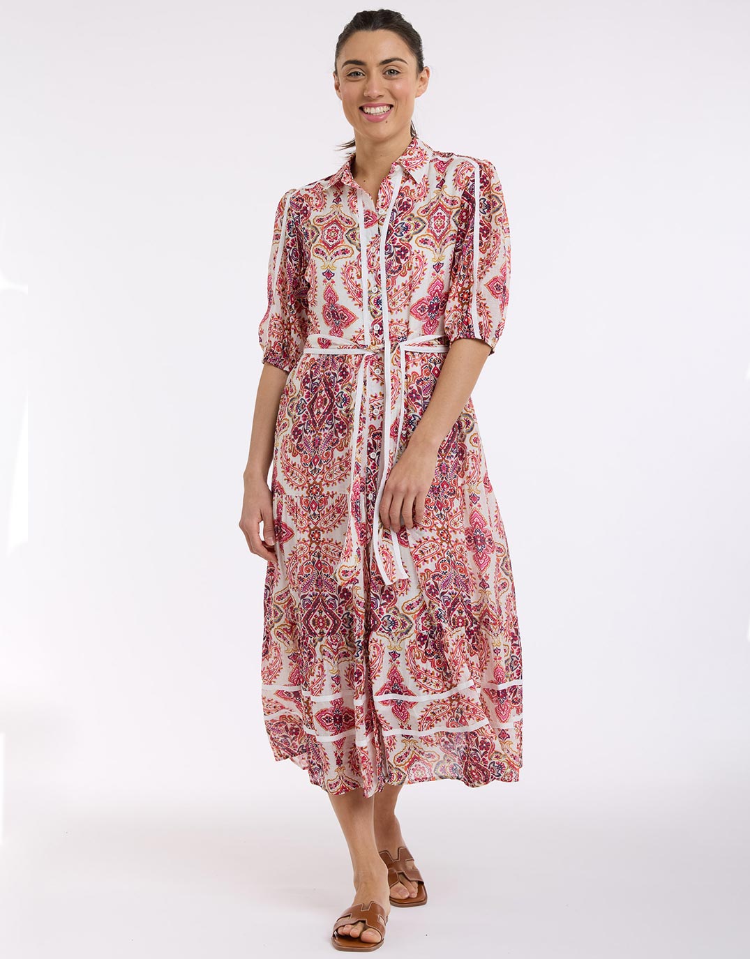 Paisley Midi Trim Dress - Paisley Print