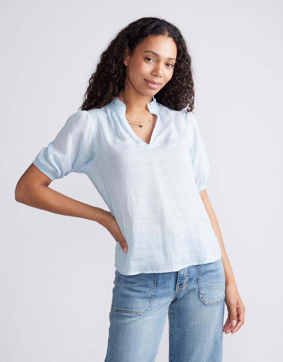 Camden Ruffle Blouse - Ice Blue