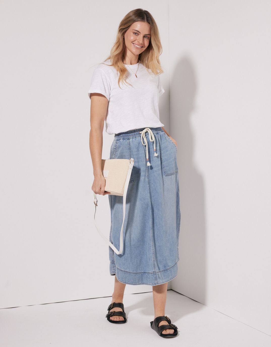 Coco Midi Skirt - Mid Wash