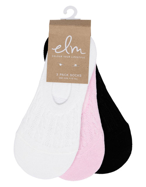 Jacquard 3 Pack Socks - Black/White/Pink