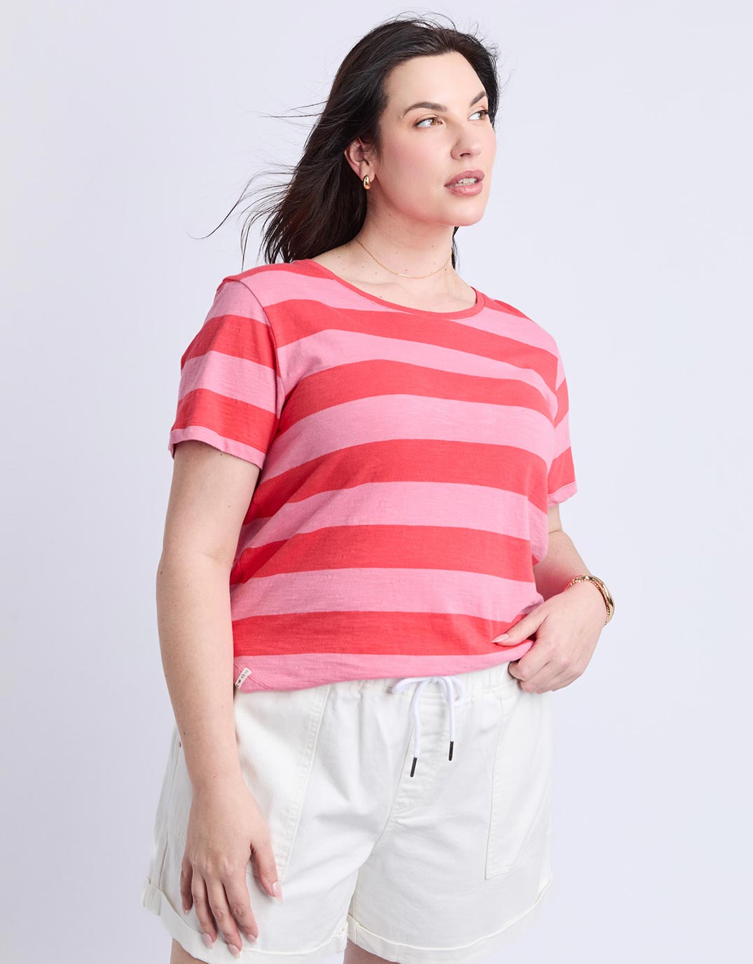 Spritz Stripe Short Sleeve Tee - Cayenne & Chateau Rose Stripe