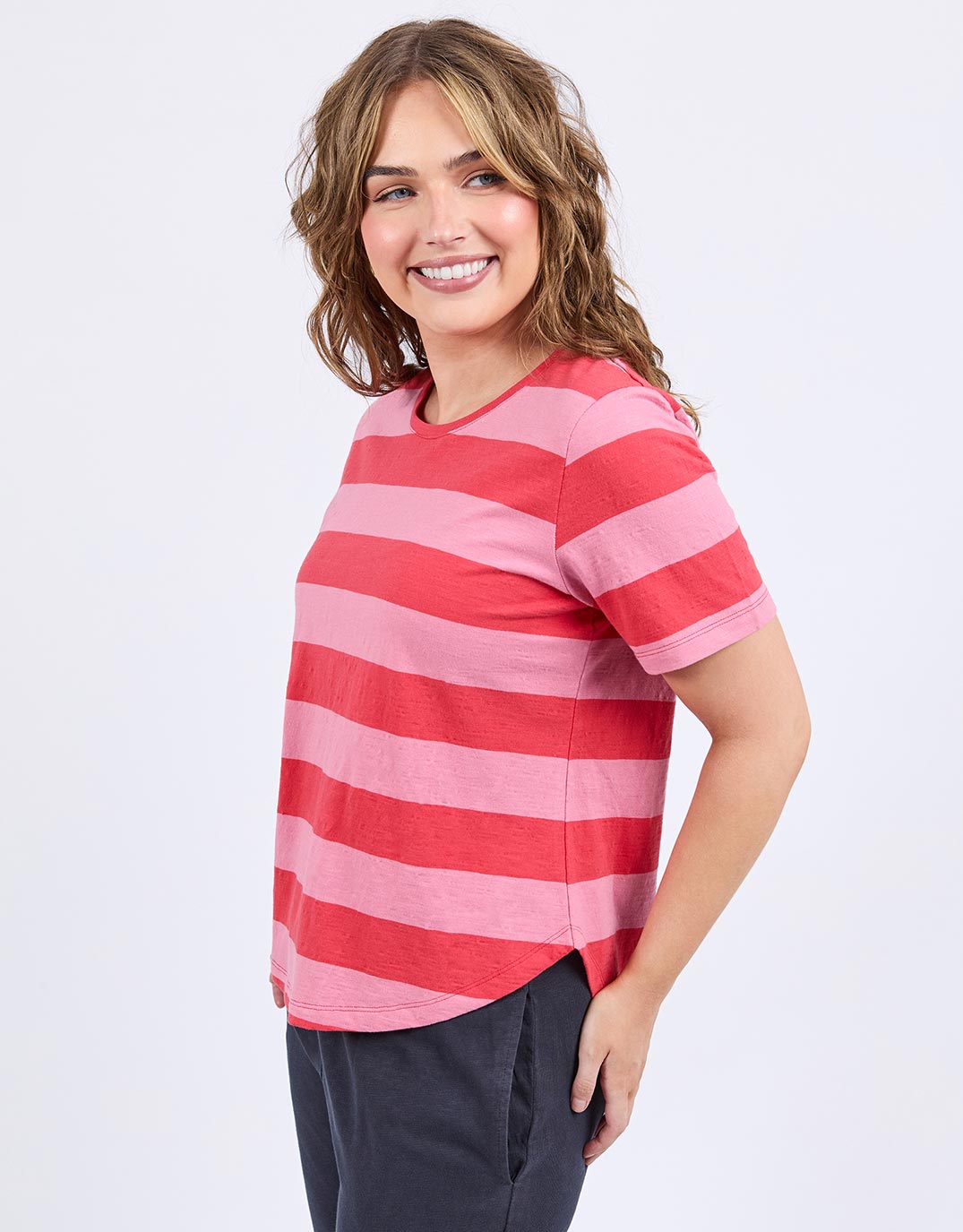 Spritz Stripe Short Sleeve Tee - Cayenne & Chateau Rose Stripe