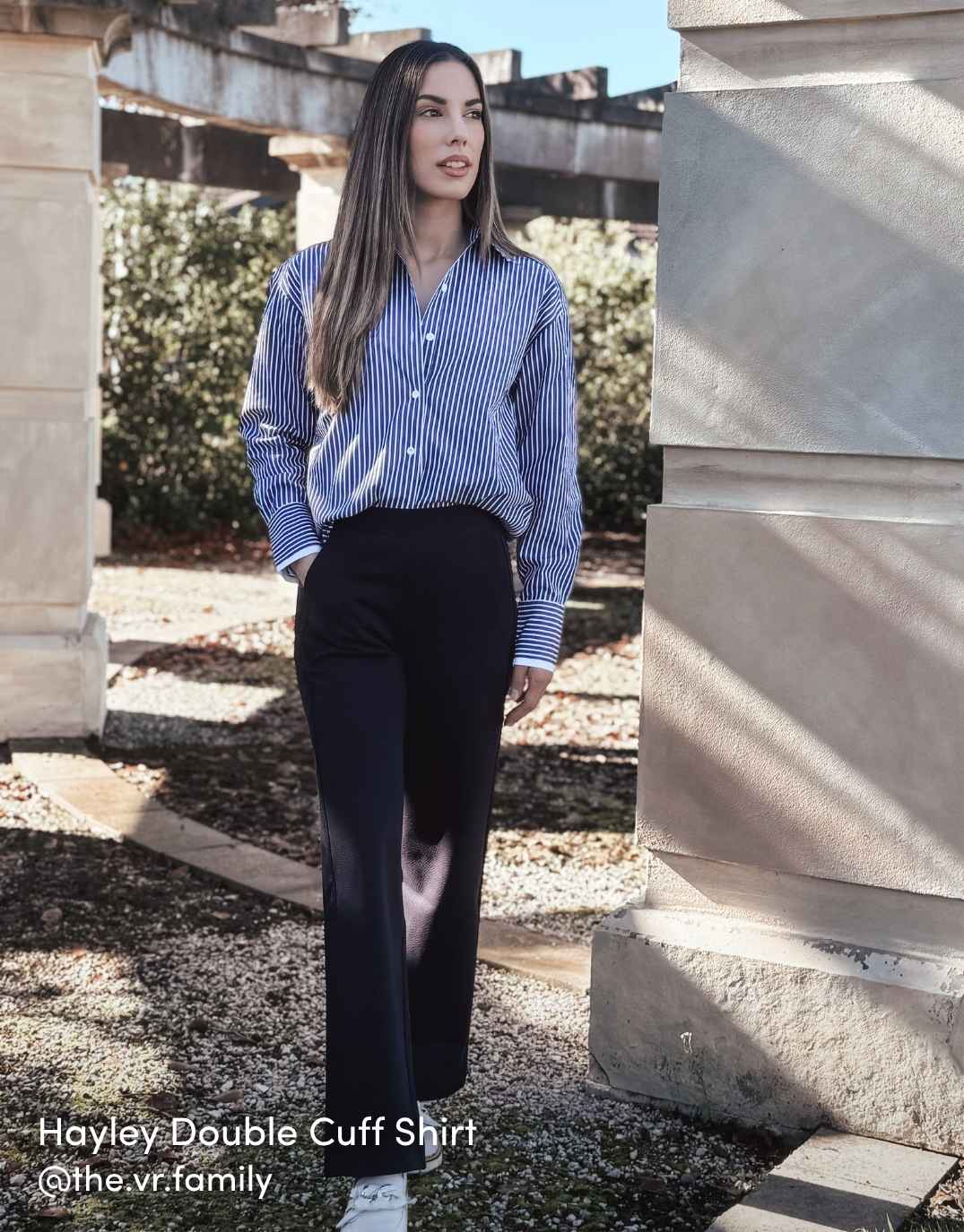 Hayley Double Cuff Shirt - Navy/White