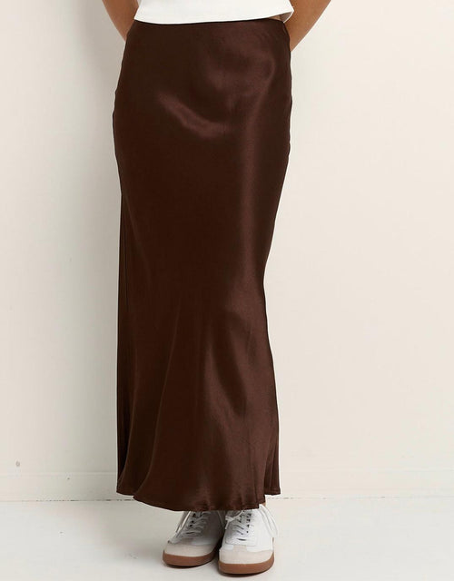 Rosette Satin Bias Midi Skirt - Chocolate