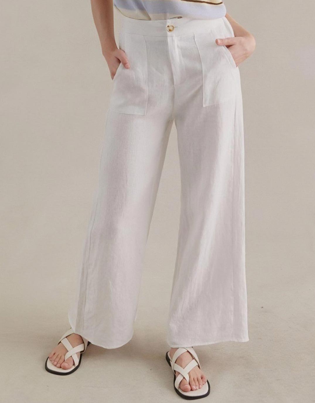 Jude Wide Leg Linen Pants - White