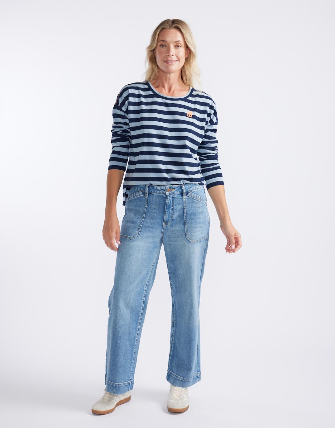 Relaxed Monogram Long Sleeve T-Shirt - Navy/Denim Stripe