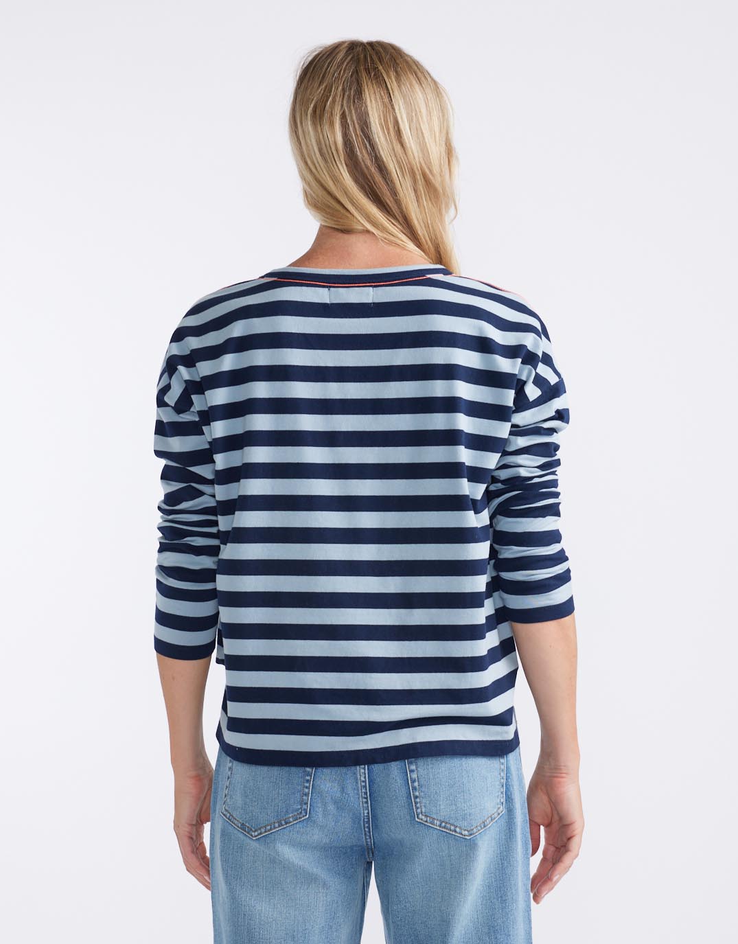 Relaxed Monogram Long Sleeve T-Shirt - Navy/Denim Stripe