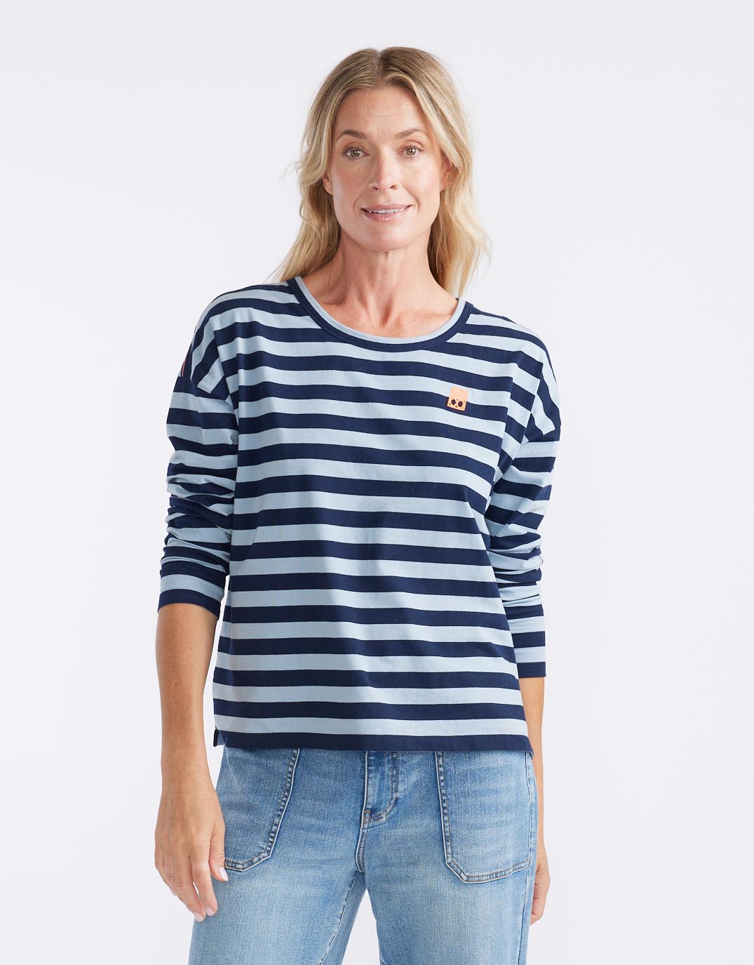 Relaxed Monogram Long Sleeve T-Shirt - Navy/Denim Stripe