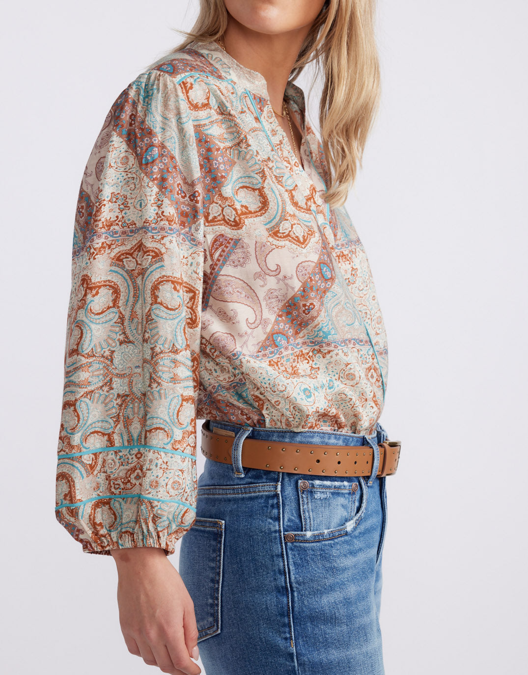 Mila Blouse - Turquoise / Choc Scarf Print