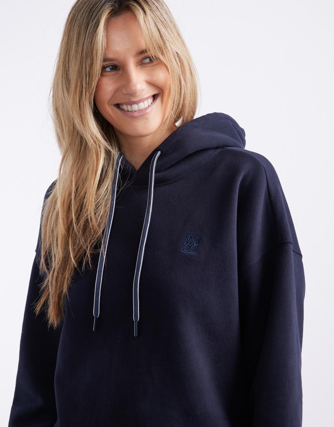 white-co-monogram-fleece-hoodie-navy-womens-clothing