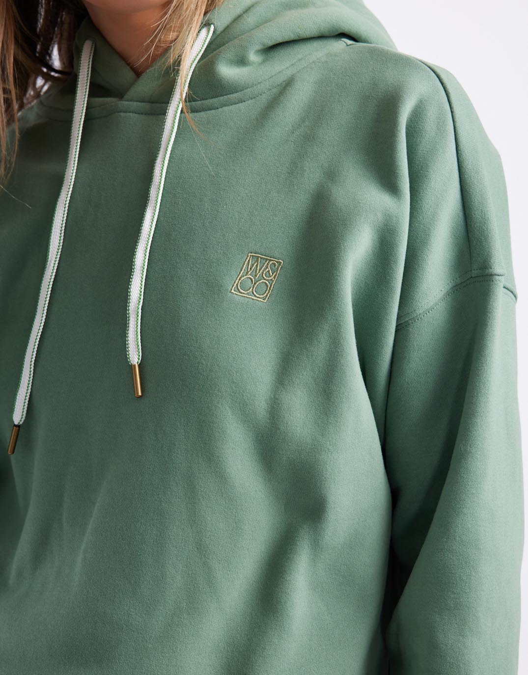white-co-monogram-fleece-hoodie-sage-womens-clothing