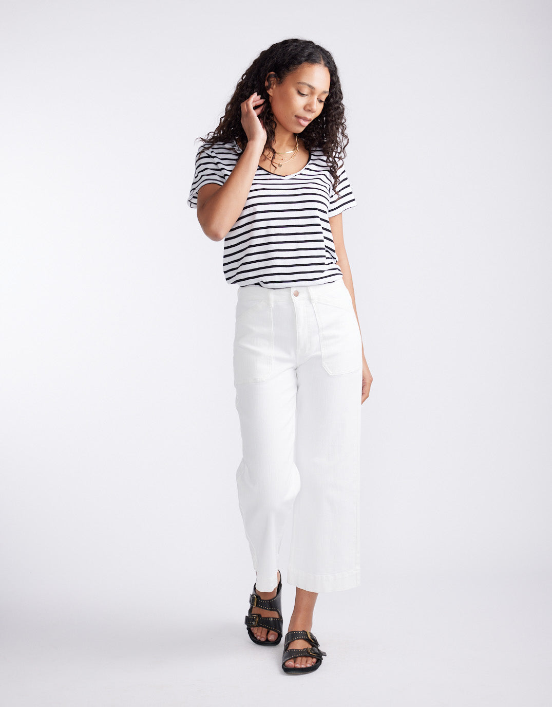 Original V Neck T-Shirt - Black/White Stripe