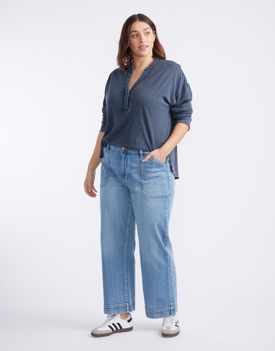 Henley Sunset Top - Washed Navy