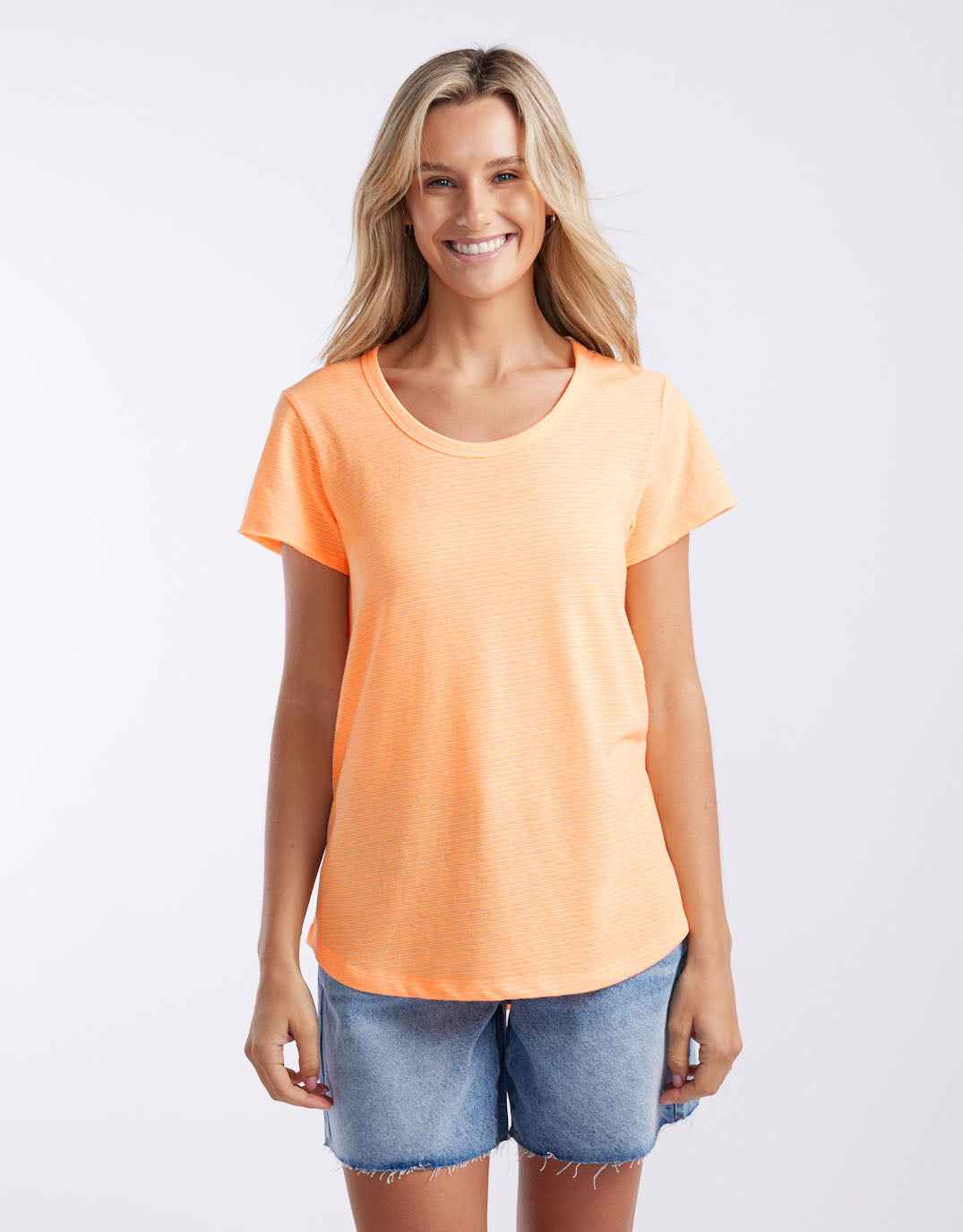 white-co-sorbet-stripe-round-neck-tee-neon-orange-womens-clothing
