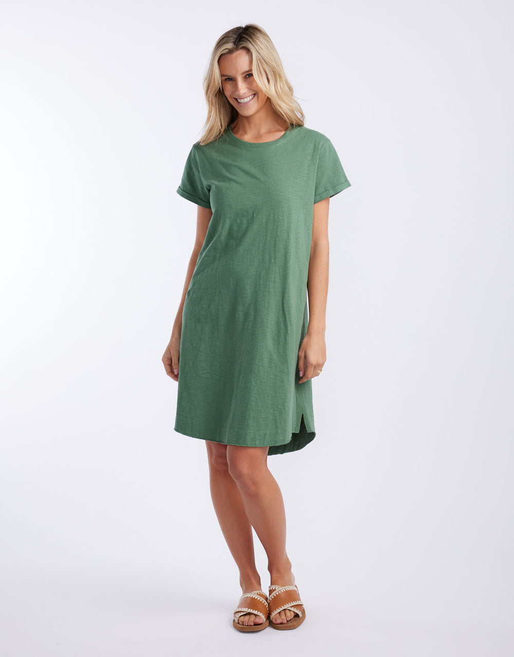 white-co-turn-back-tee-short-dress-khaki-womens-clothing