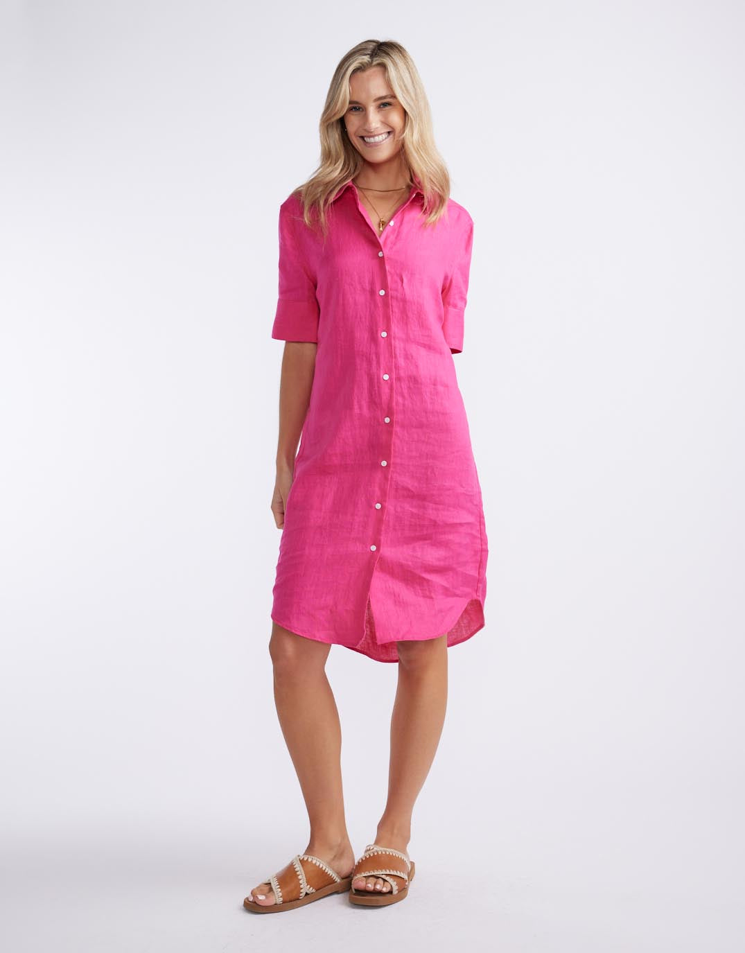 white-ftl-hettie-linen-shirt-dress-fuchsia-womens-clothing