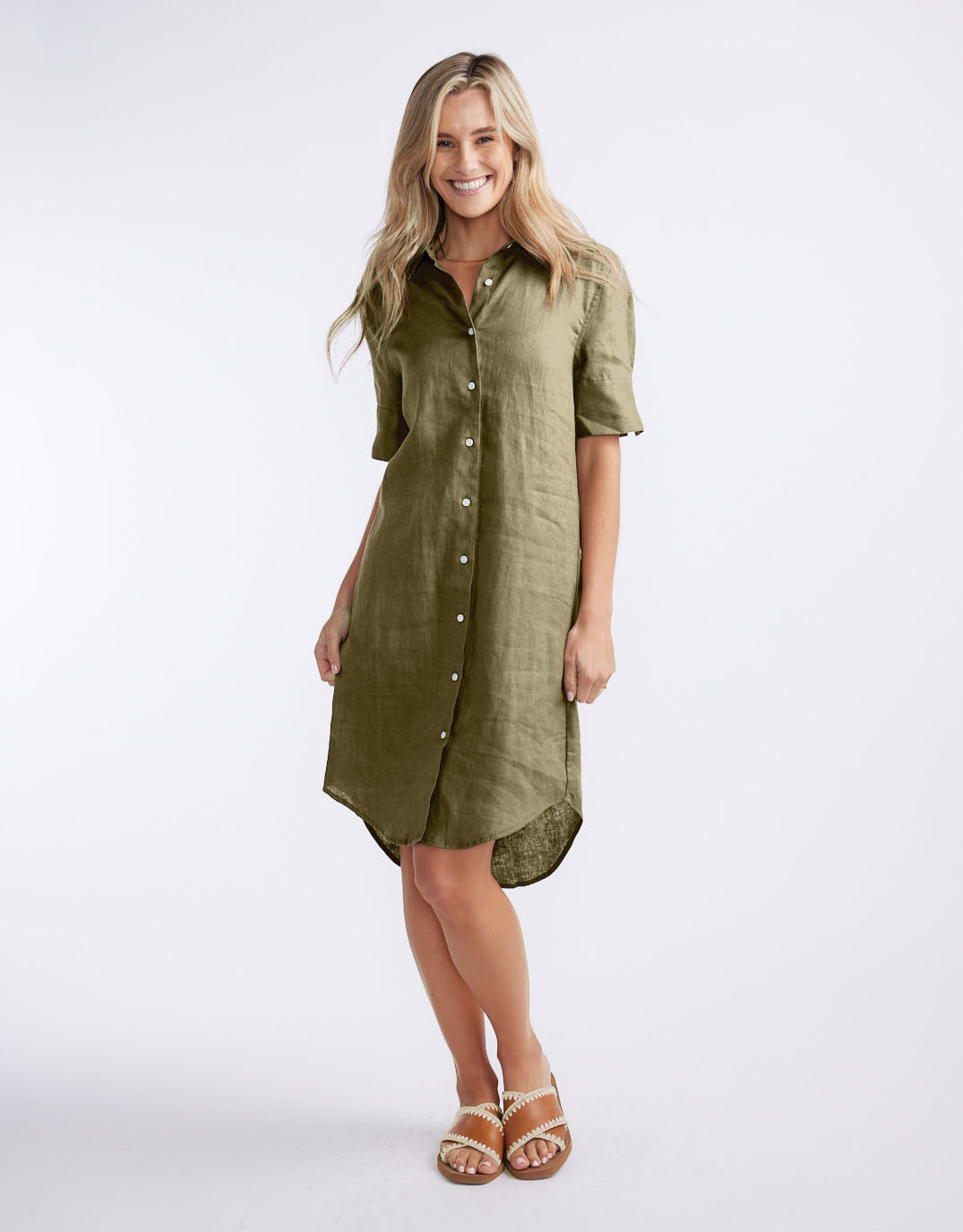 Hettie Linen Shirt Dress - Khaki