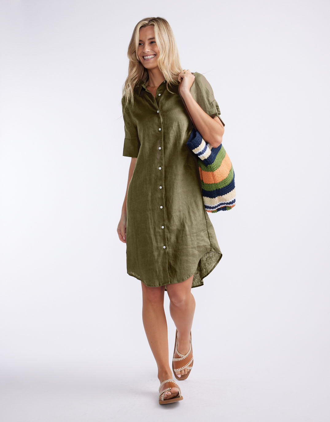 Hettie Linen Shirt Dress - Khaki