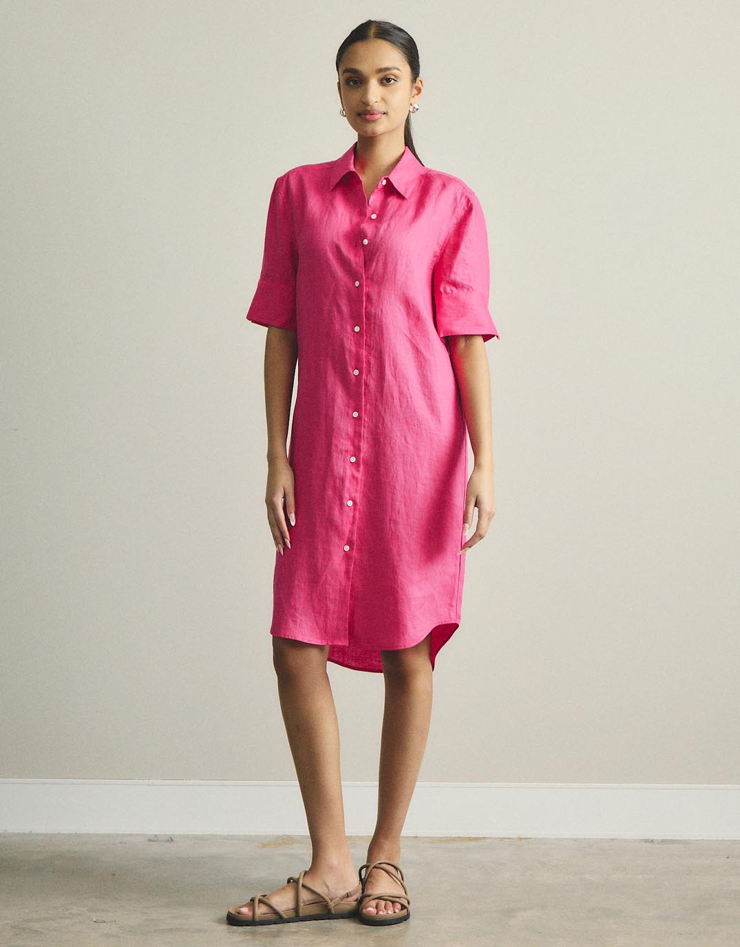 Hettie Linen Shirt Dress - Fuchsia