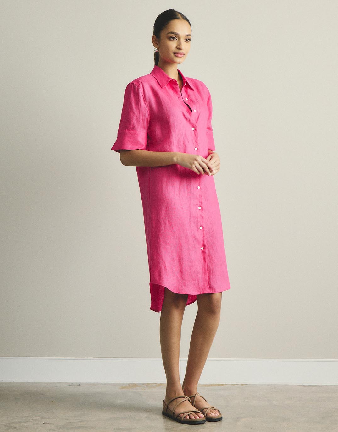 Hettie Linen Shirt Dress - Fuchsia