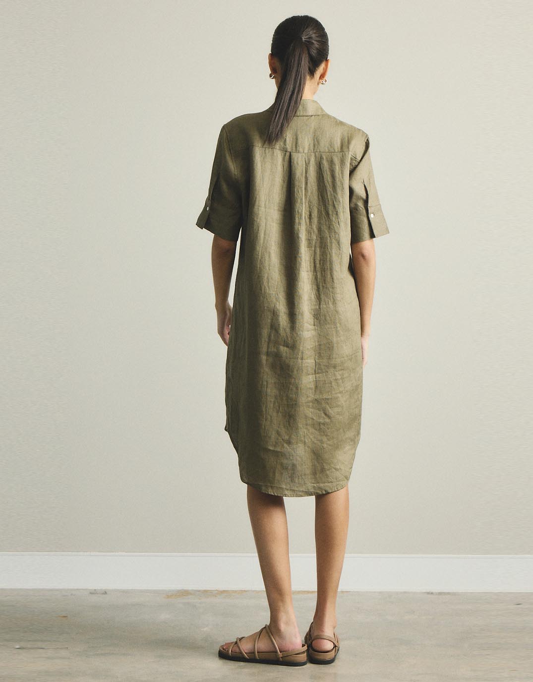 Hettie Linen Shirt Dress - Khaki