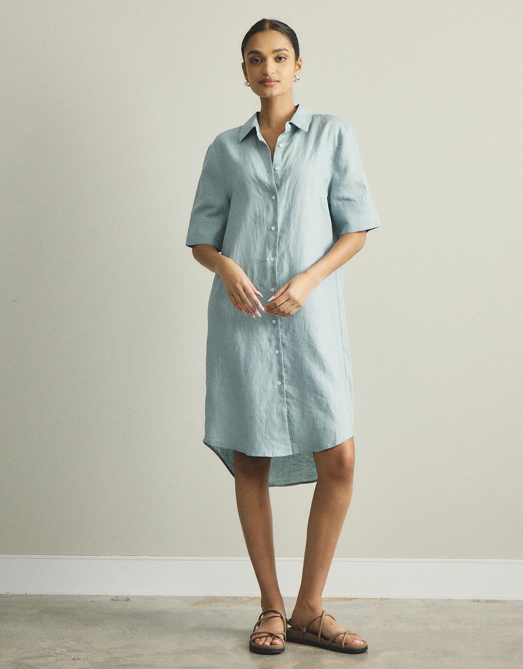 Hettie Linen Shirt Dress - Sage