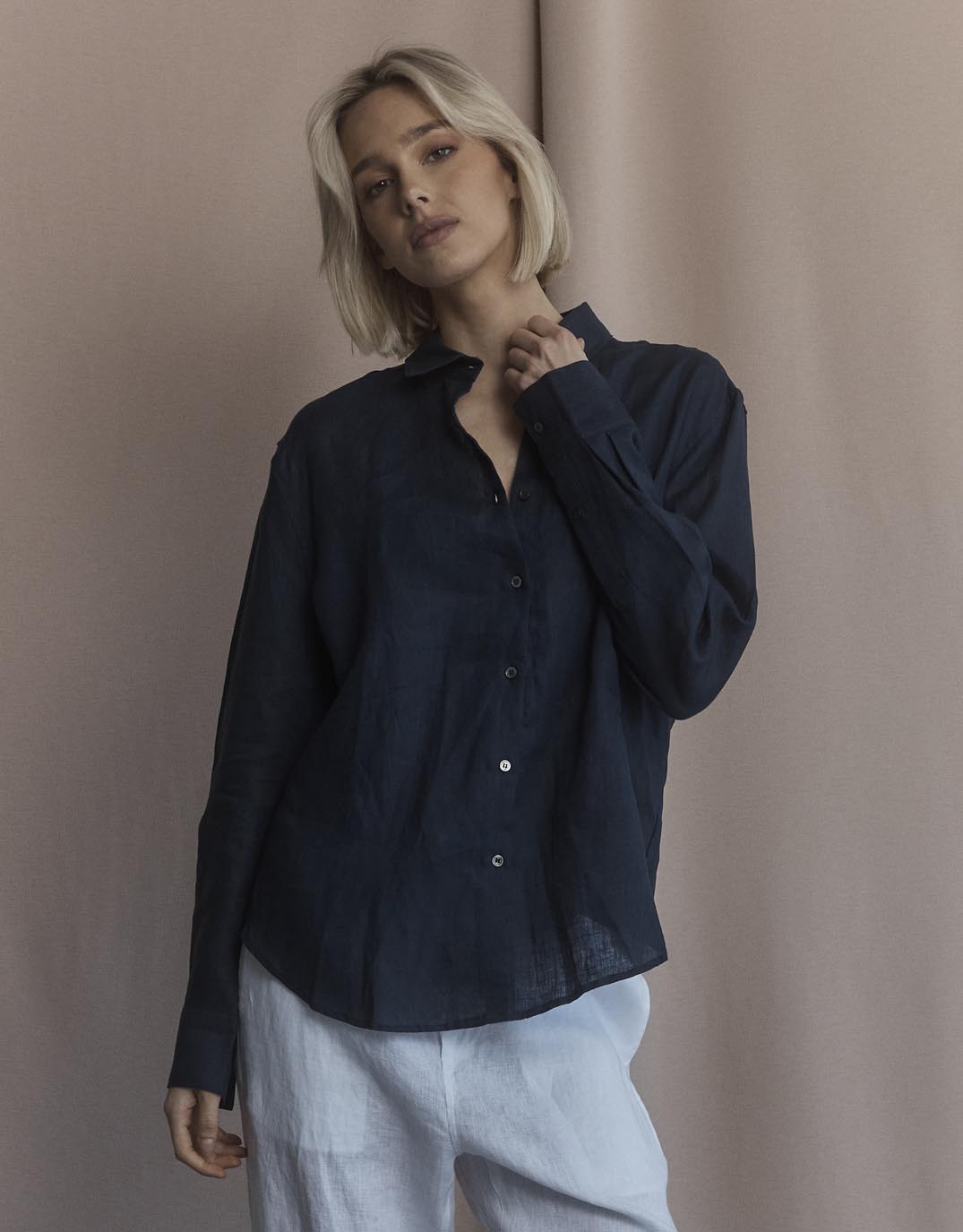 Katie Linen Shirt - Navy