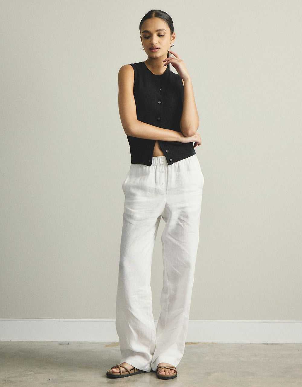 Kyra Button Tank - Black