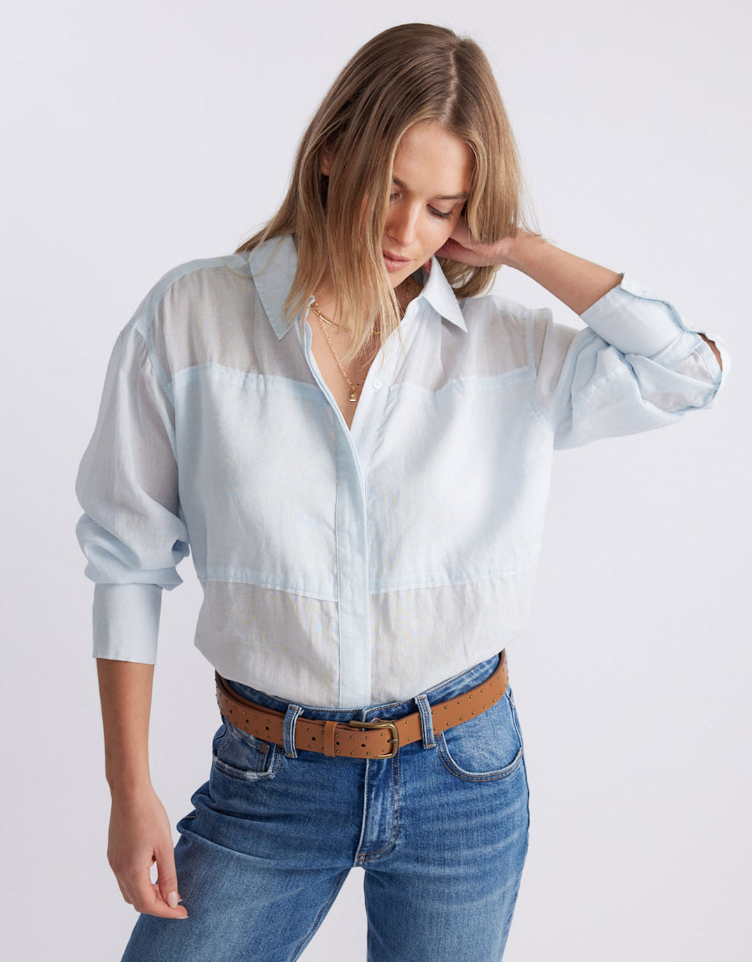 Chloe Panel Shirt - Ice Blue