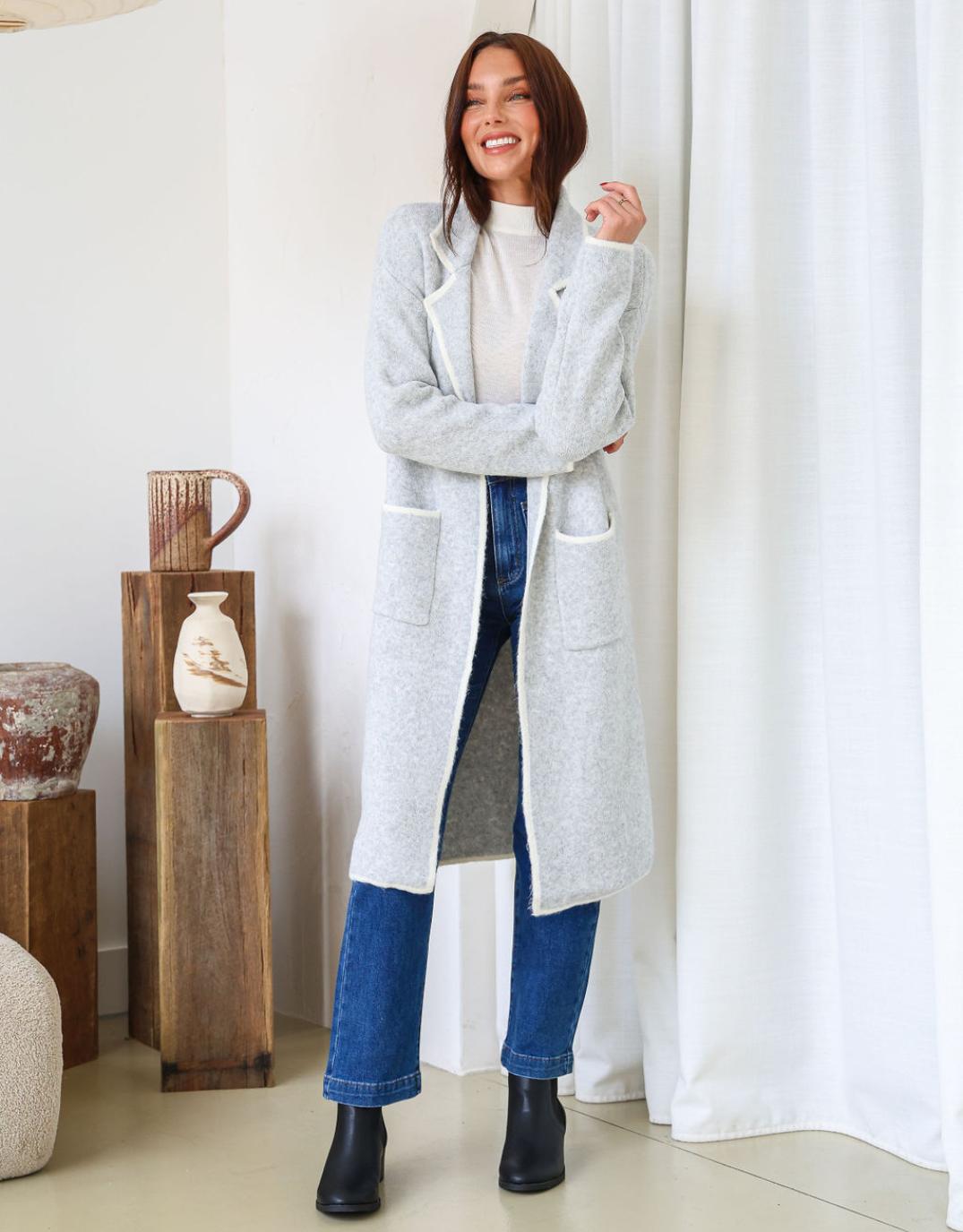 Amelia Longline Coatigan Grey/Ivory