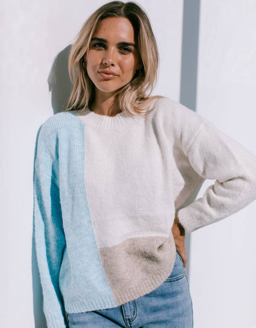 Aster Colour Block Knit - Soft Blue/Latte/Mocha