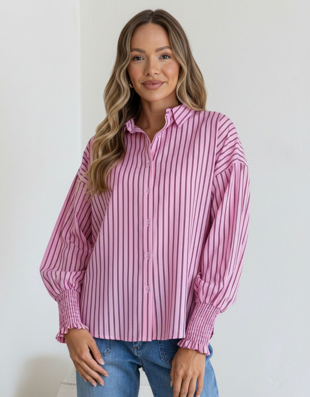 132-fashion-bria-stripe-shirred-cuff-shirt-pink-wine-womens-clothing