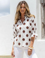 Margot Polka Dot Blouse - White/Chocolate