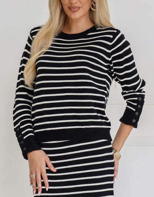 132-fashion-mari-button-cuff-knit-black-white-stripe-womens-clothing