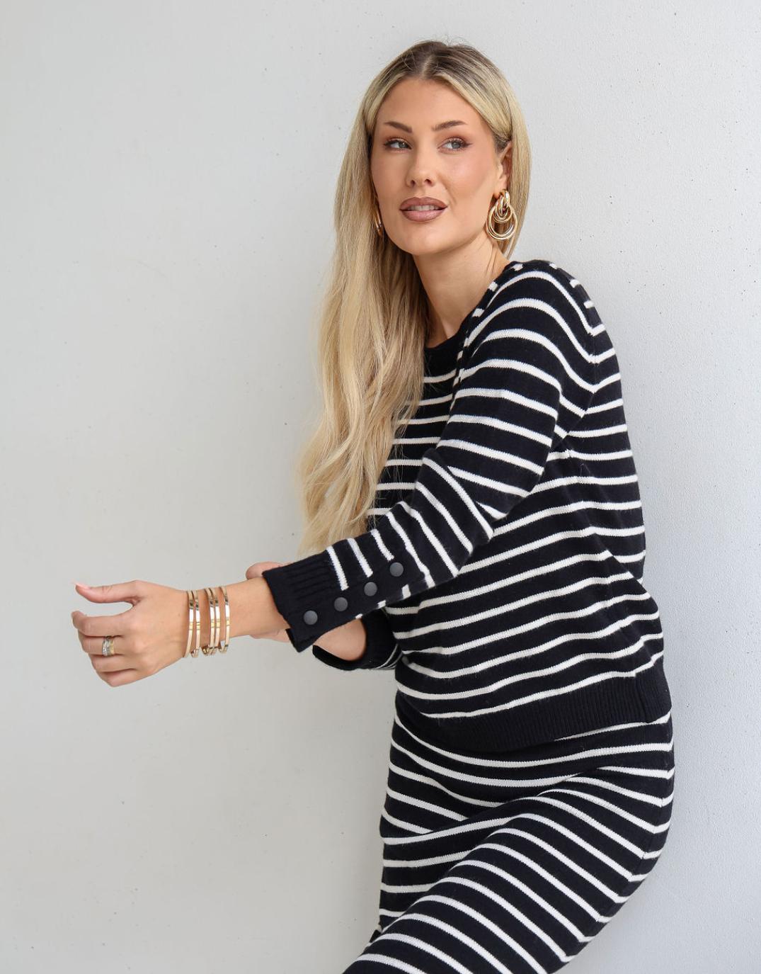 132-fashion-mari-button-cuff-knit-black-white-stripe-womens-clothing