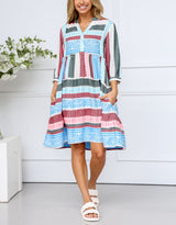 Mediterranean Dress - Blue/Pink/Charcoal