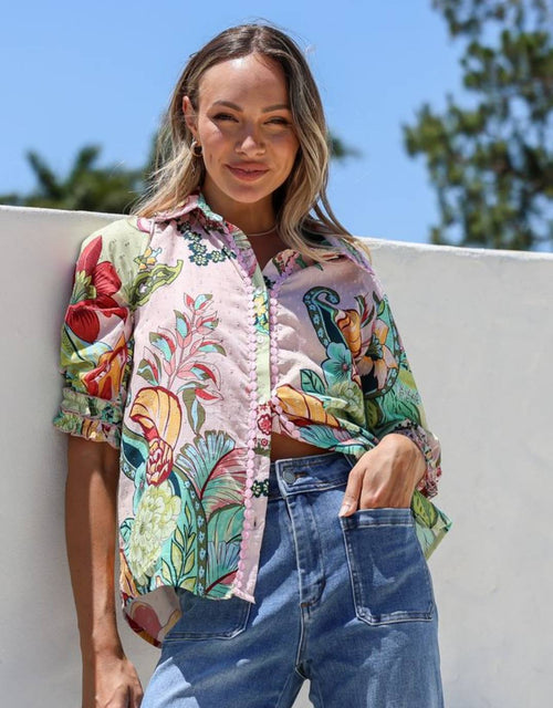 132-fashion-st-tropez-short-sleeve-shirt-pink-green-multi-womens-clothing