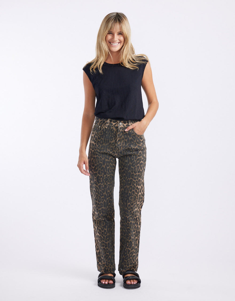 Stretch Straight Leg Jean - Leopard Print