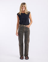 Stretch Straight Leg Jean - Leopard Print